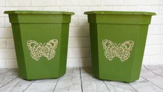 Vintage Small Green Waste Basket Garbage Cans