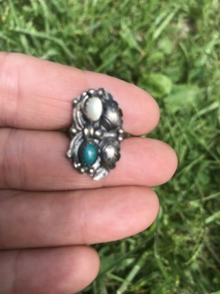 Antique C.  Navajo Sterling Silver Ring Turquoise Size 3 1/2