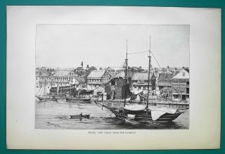 British Honduras Belize City View From Harbor - 1891 Antique Print Engraving