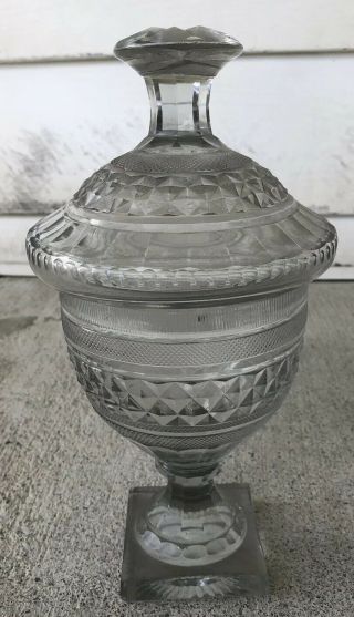 Vintage Heavy Glass Crystal Pedestal Compote Bowl With Lid