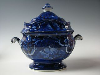 Antique Dark Blue Staffordshire Transferware Shell pattern Sugar Bowl c.  1825 3