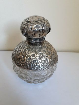 Solid Silver topped Cut Glass Perfume Bottle (Lid AF) J H Worrall 1907,  V.  Pretty 4