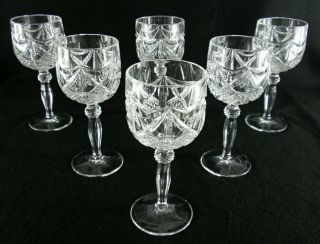 Rare Antique Baccarat Crystal Glass Set 6 X Wine Goblet W/ Deeply Cut Pattern