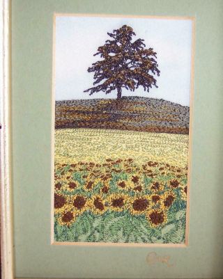 Vintage Embroidered Picture By Cathy Rounthwaite Sunflowers & Oak Tree Signed