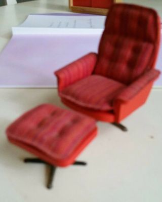Miniature Lundby Swivel Chair And Ottoman Vintage Dollhouse Furniture