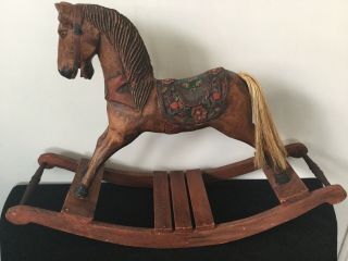 Vintage Decorative Carved Wooden Rocking Horse Interior Design Piece