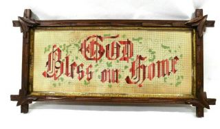 Victorian (?) Antique Punch Paper Motto Sampler - God Bless Our Home