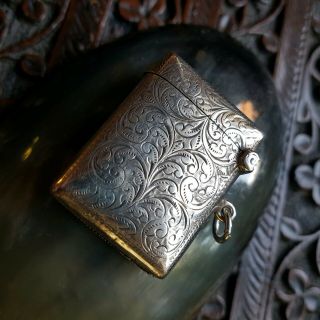 Stunning Antique Edwardian Sterling Silver Vesta Case - Ornate Chasing Birm.  1911
