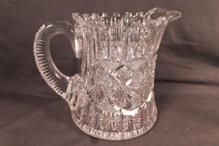 Antique Abp Cut Glass Water Pitcher 7 " Spectacular Cutting Crenellated Rim