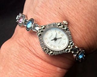 Lovely Ladies Vintage Vivani Silver Tone Quartz Watch With Marcasite & Crystals