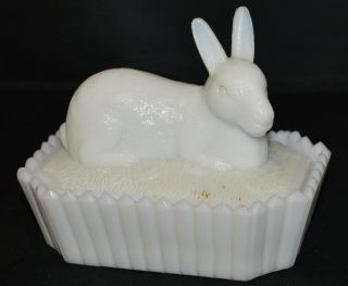 Antique Milk Glass Rabbit / Bunny Covered Dish 2