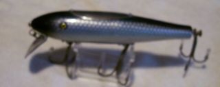 VINTAGE WOOD PFLUEGER MUSTANG LURE 7/25/19POT SILVER SCALE BLUE 2