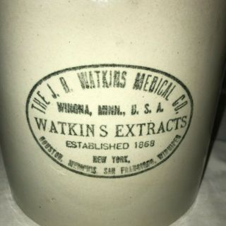 ANTIQUE J R WATKINS MEDICAL CO RED WING STONEWARE SPICE EXTRACT JUG WINONA MN 2