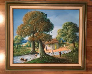 Yves Ebrun Signed Antique Oil On Canvas Woodland Landscape Painting 29.  5 " X 25.  5 "