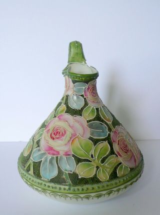 Antique Nippon Noritake Maple Leaf Moriage Roses Porcelain Ewer Vase 3