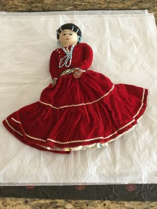 Handmade 14” Native American Indian Folk Art Cloth Doll With Beads