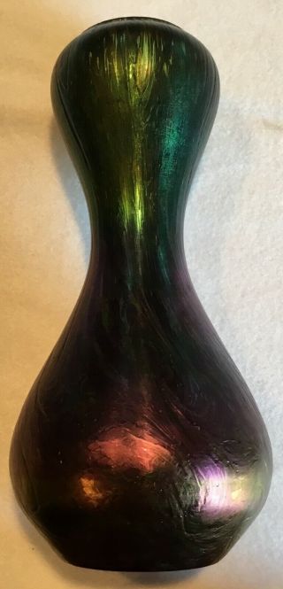 Antique Art Nouveau Loetz Art Glass Vase Green Purple Iridescent Gourd Shape