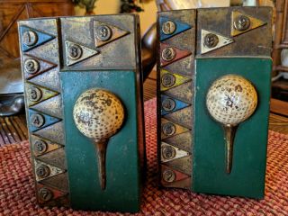 Antique Marion Bronze Golf Door Stop Bookends Ball Club Mb Doorstop Cast Iron