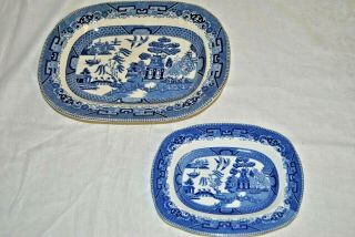 Antique Platters 10 1/2 " & 7 1/4 " Blue Willow 1909 Buffalo Pottery Usa