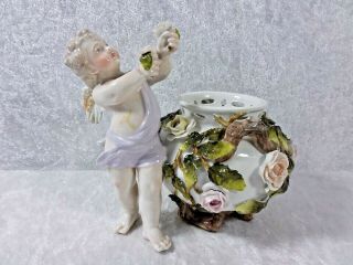 Antique Sitzendorf Angel Figurine W/vase As Found