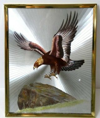 Vintage Bald Eagle Framed Foil Art Print 11 " X 8 " C.  1980s Fantastic