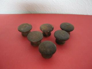 Six Small Antique Round Wood Knobs Drawer Cabinet Hardware