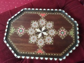 Vintage Handmade Wood Inlay Marquetry Tray Vibrant Colours,  Stunning