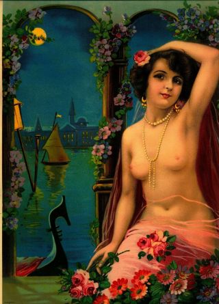 Vintage Art Print: Semi - Nude In Venice (1940s)
