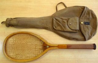 Wright & Ditson Co.  Columbia Antique Wood Tennis Racquet & Canvas Bag C.  1905