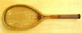 WRIGHT & DITSON Co.  COLUMBIA Antique Wood Tennis Racquet & Canvas Bag c.  1905 2