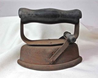 Antique Cast Iron Sad Clothes Iron 5” Long Wood Handle