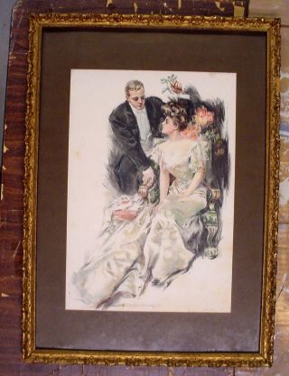 Antique 1904 Howard Chandler Christy Litho " Mistletoe " Frame Very Fine