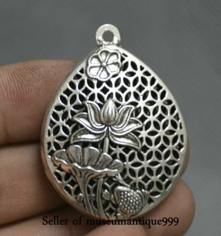 1.  6 " Old Chinese Silver Dynasty Palace Lotus Flower Frog Pendant Necklace
