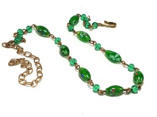 Antique Vintage Art Deco Venetian Murano Art Glass Green Necklace Choker 16 "