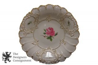 11.  5 " Antique 1930s Meissen Hand Painted Scalloped Cabinet Plate Roses Gilding