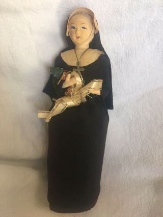 Vintage Nun Doll,  11”,  Cloth/cardboard/composition,  Unique & One - Of - A - Kind