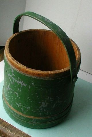 Vintage Green Painted Firkin With Handle - No Cover