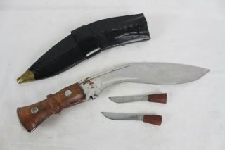 Vintage Large Indian Nepal Kukri Khukuri Knife Dagger With Scabbard Fixed Blade