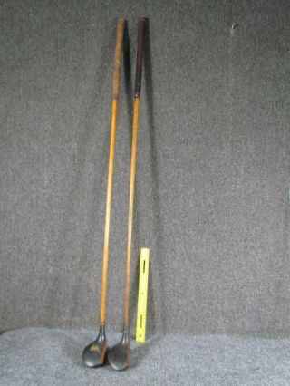 2 Antique Pickwick Driver Hickory Shaft Wood Golf Clubs,  Scottish Made