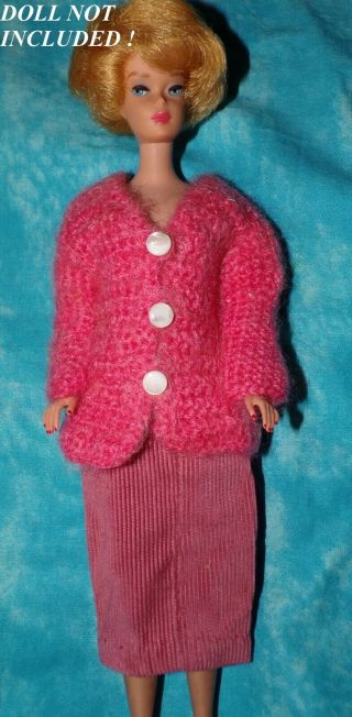 Vintage Barbie Tammy Tressy Babs Rose Mauve Knit Sweater & Cordurory Skirt