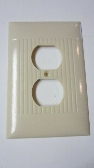 Vintage Ivory Bakelite Ribbed Sierra Electric Outlet Cover,  5 1/4 In.  X 3 1/2 In