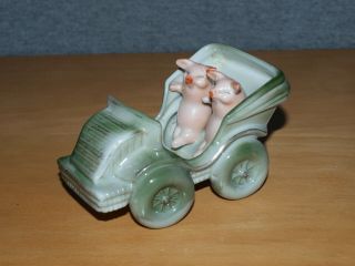 Antique German Porcelain Souvenir - Pink Pigs in Car - A Present from Portmadoc 2