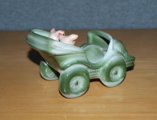 Antique German Porcelain Souvenir - Pink Pigs in Car - A Present from Portmadoc 4
