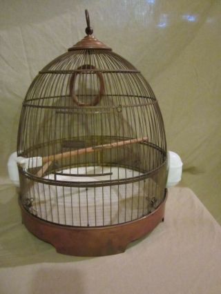 Antique Hendryx Bird Cage With Ceramic Feeders,  Copper - Tone,  Rare