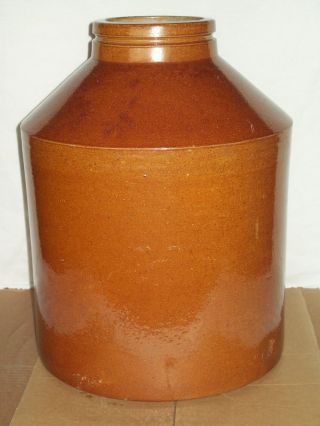 Rare " Antique " 5 Gallon Brown Stoneware Crock Salt Glazed Pottery