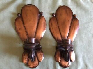 Vintage Pair Copper Wall Sconces By Hector Aguilar Taxco Mexico Sgnd 40 