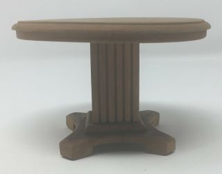 Vintage Dollhouse Miniature Wood Round Table With Carved Pedestal Furniture