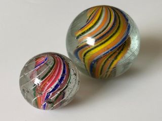 7 Antique German Marbles Sulfide,  Solid Core Swirl,  Bennington 3
