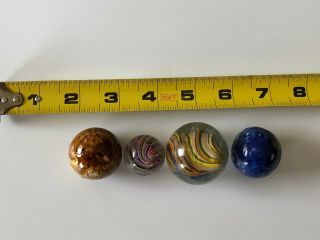 7 Antique German Marbles Sulfide,  Solid Core Swirl,  Bennington 8