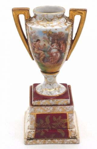 Antique German Dresden Von Schierholz Plaue Small Porcelain Urn Vase 5 " H X 2 " W